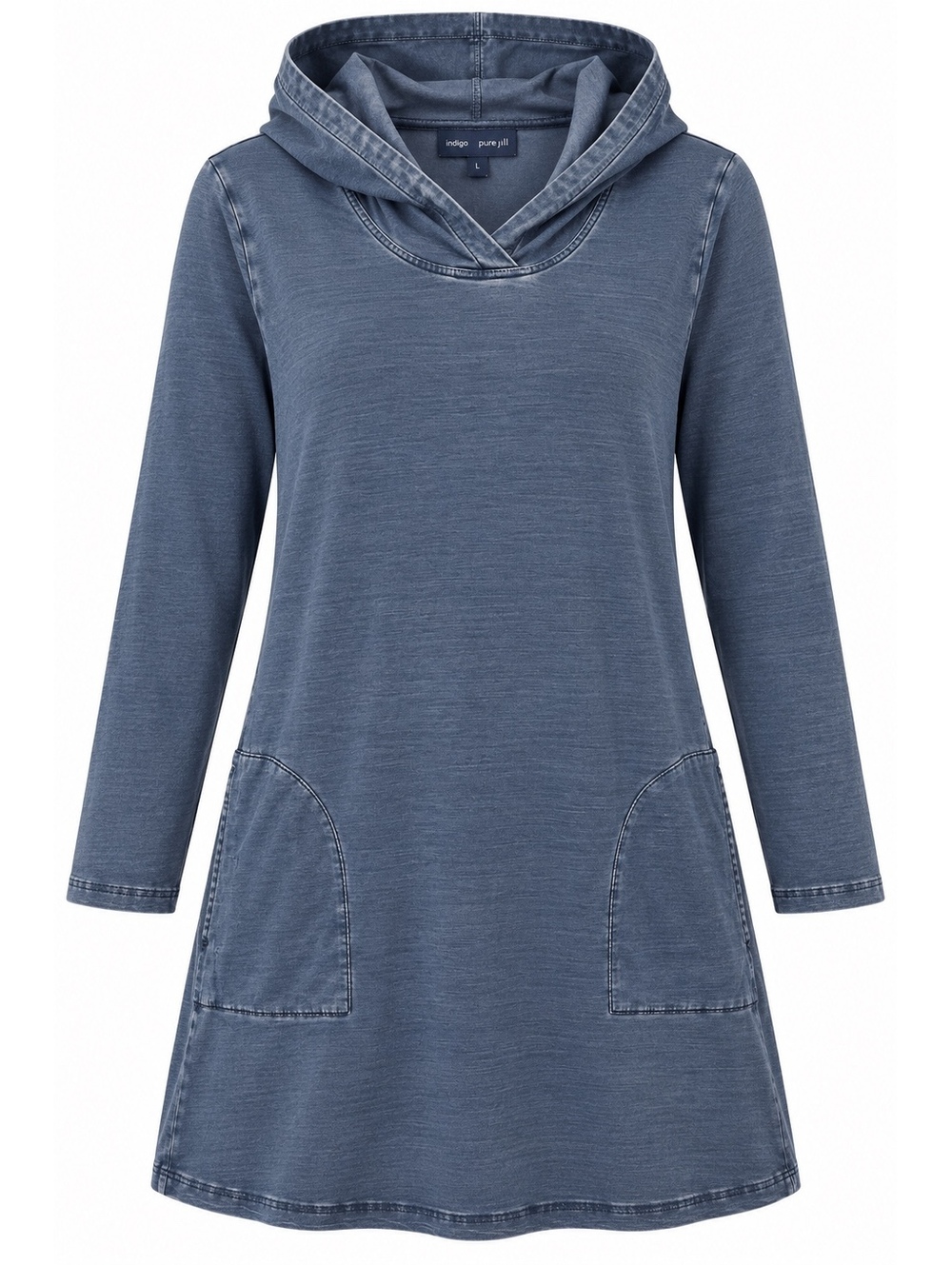 J. Jill Pure Jill Indigo Hooded Tunic Dress Women L Blue Pockets Relaxed
